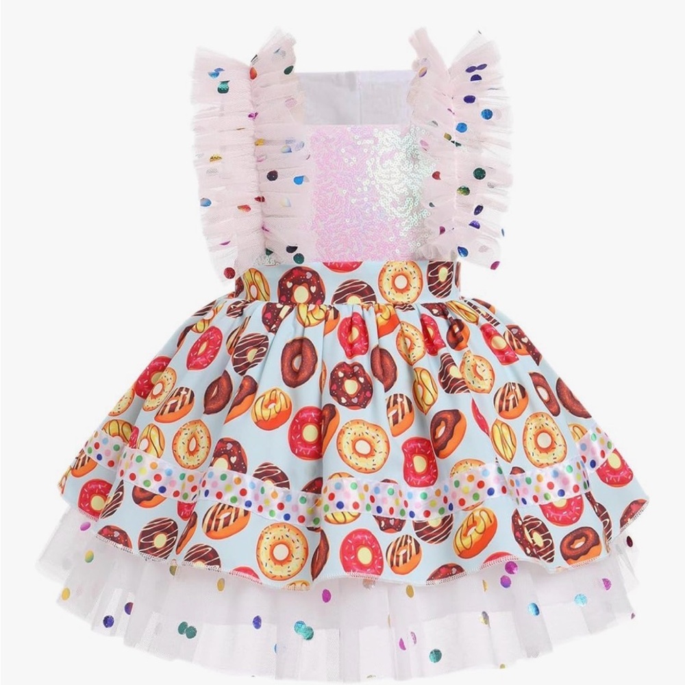 Colorful Donut Print Kids Formal Dress
